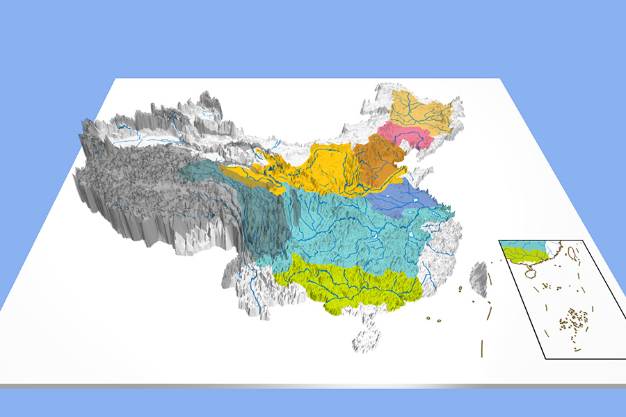 Distribution of the major types of water resources in China