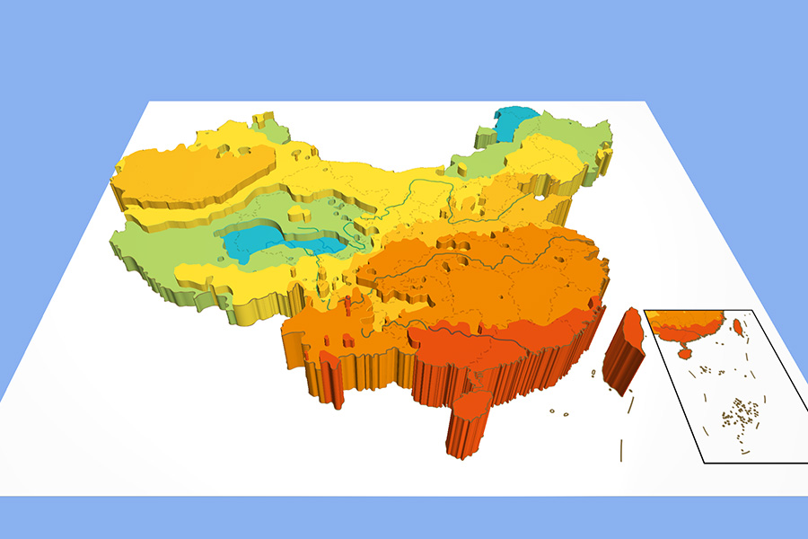 Distribution of annual mean temperature in China