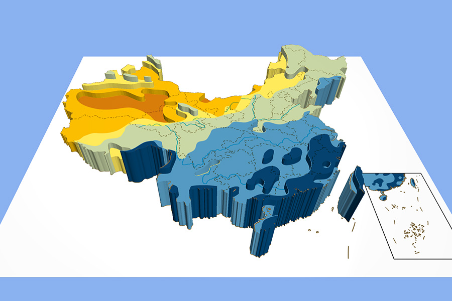 Distribution of annual rainfall in China