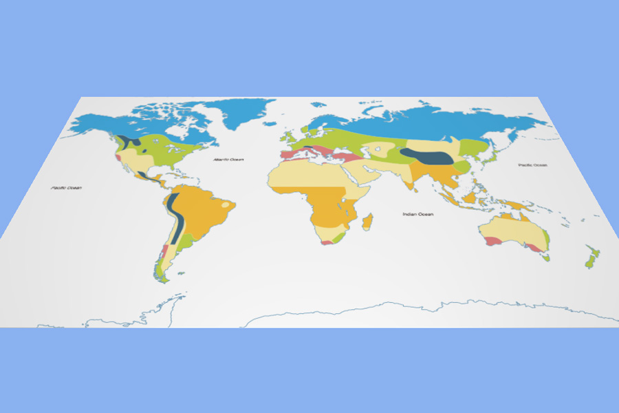Major climatic zones in the world and relevant examples